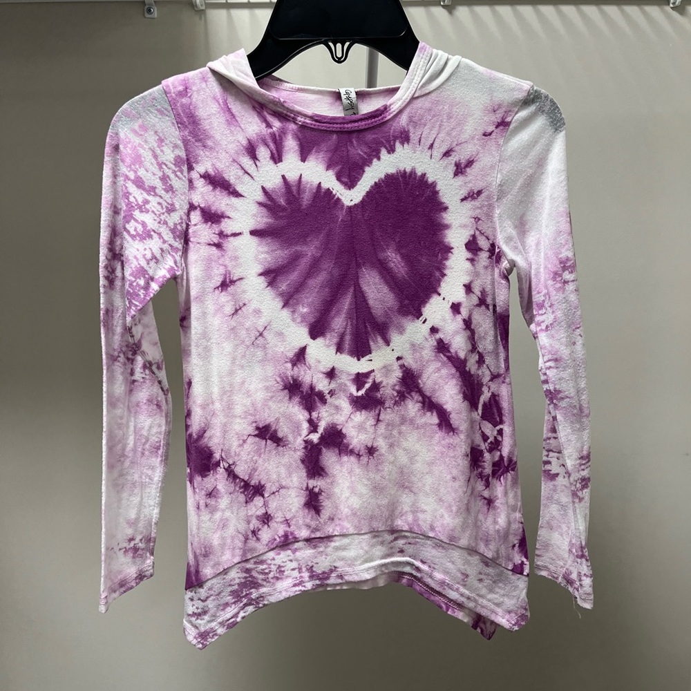 Lightweight Tie-Dye Heart-Themed Purple and White Hoodie